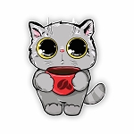 Cute Grey Cat with Coffee  Sticker (Peel N' Stick)